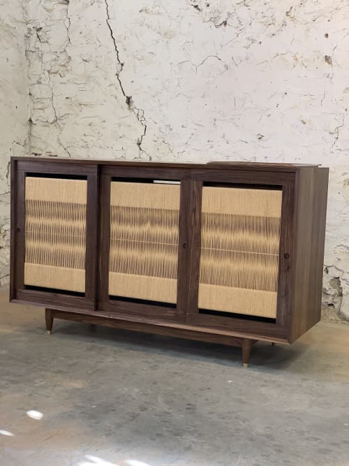 Record player console | Media Console in Storage by Dovetail Furniture Company. Item made of wood with brass
