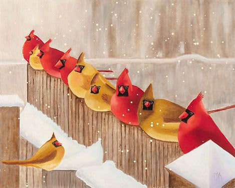 Winter Cardinals - Giclee Prints | Paintings by Michelle Keib Art. Item made of paper