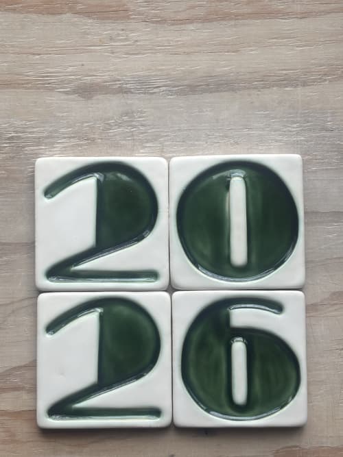 5x5 Address Number Ceramic Tile | Tiles by Lea Nigel Studios | River Lodge in Paso Robles. Item composed of ceramic compatible with boho and mid century modern style