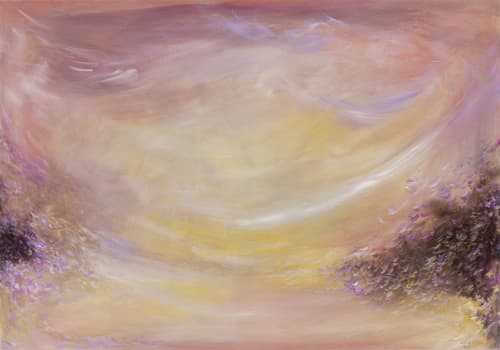 Ballad of the wind - Abstract warm sunset sky painting | Oil And Acrylic Painting in Paintings by Jennifer Baker Fine Art. Item made of canvas works with contemporary style