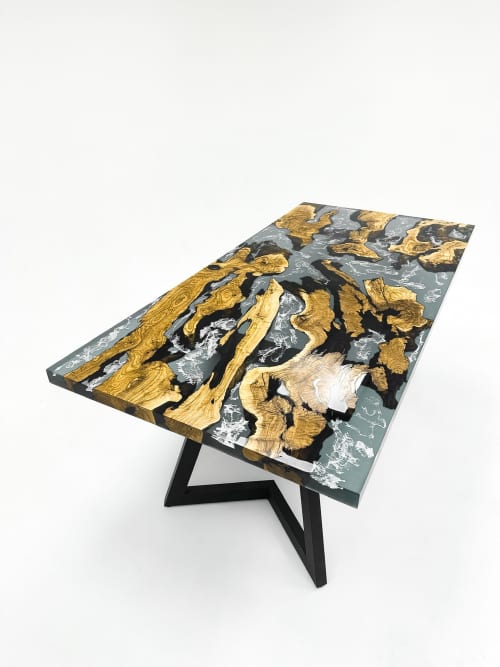 Olive Wood Epoxy Resin Dining Table - Bespoke Resin Table | Tables by Tinella Collection. Item made of oak wood with metal works with minimalism & industrial style