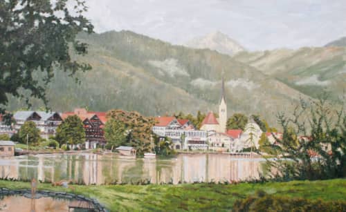 Tegernsee | Oil And Acrylic Painting in Paintings by Sally K. Smith Artist. Item made of canvas & synthetic