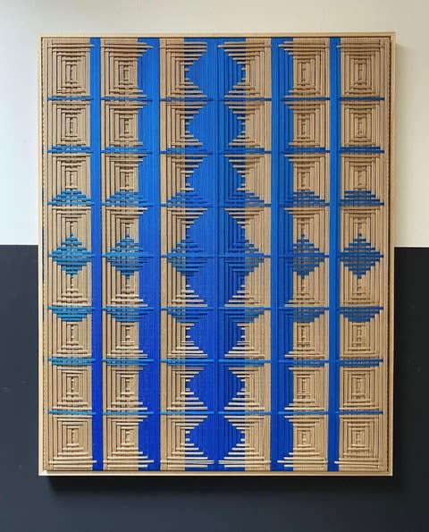 Grid - Beige and Bright Blue | Wall Sculpture in Wall Hangings by Fault Lines. Item made of fiber