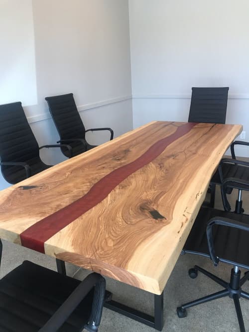 Custom Live Edge Wood & Resin River Table (9) | Dining Table in Tables by Carlberg Design. Item made of wood & metal