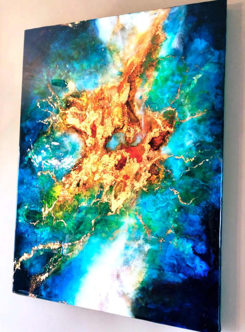 Synapses 30" x 24" | Oil And Acrylic Painting in Paintings by Wall Jewelry by Robyn Camargo. Item made of canvas & synthetic