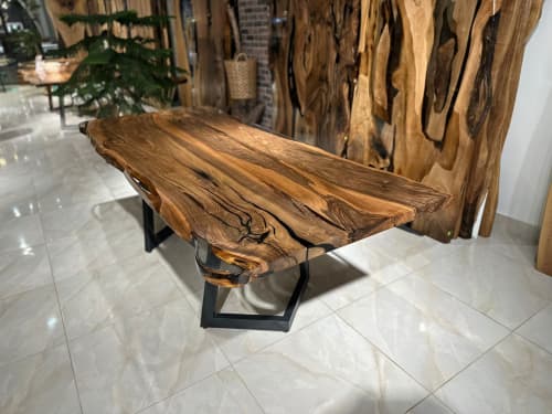 Custom Live Edge Epoxy Dine Table, Kitchen Table | Dining Table in Tables by Gül Natural Furniture. Item composed of walnut & metal compatible with minimalism and contemporary style