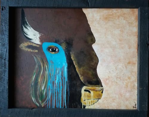 Awaiting the herd | Oil And Acrylic Painting in Paintings by Liz Johnston. Item composed of canvas & synthetic