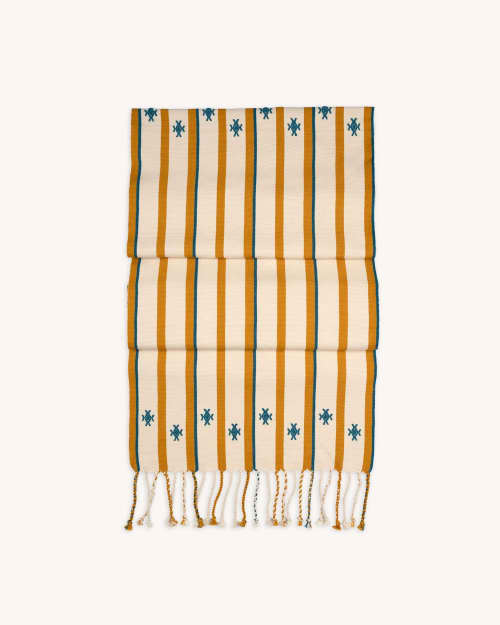 Izamna Stripe Handwoven Table Runner (YELLOW) | Linens & Bedding by Routes Interiors. Item composed of cotton in boho or eclectic & maximalism style