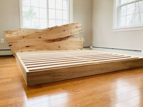 Queen size maple bed frame with live edge headboard by Rosehammer