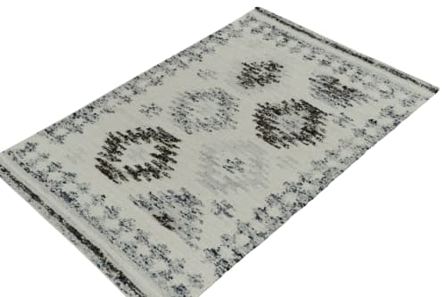 Modern Kilim rug in White, Blue & Black Geometric Pattern | Area Rug in Rugs by Rug and Kilim