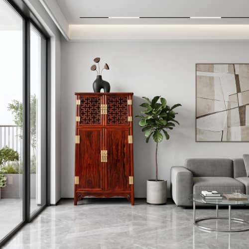 Ming Dynasty Style Luxury Lattice Storage Cabinet I | Storage by Dynasty Artisan. Item composed of wood in minimalism or contemporary style