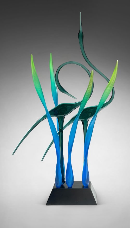Serenity Together II - Emerald | Sculptures by Warner Whitfield Designs,  Glass art sculpture. Item made of wood with glass works with contemporary & coastal style