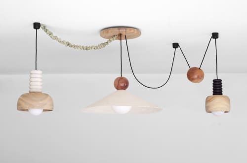 Trio Swag Chandelier | Chandeliers by Jib Projects. Item composed of oak wood and paper in minimalism or contemporary style