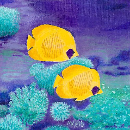 Yellow Tropical Fish | Oil And Acrylic Painting in Paintings by Michelle Keib Art. Item composed of canvas