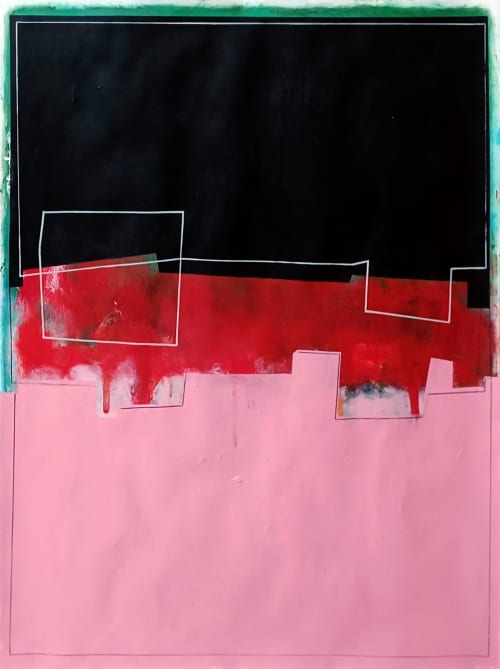 Black, red and pink composition | Oil And Acrylic Painting in Paintings by Luis Medina. Item made of paper compatible with minimalism and contemporary style