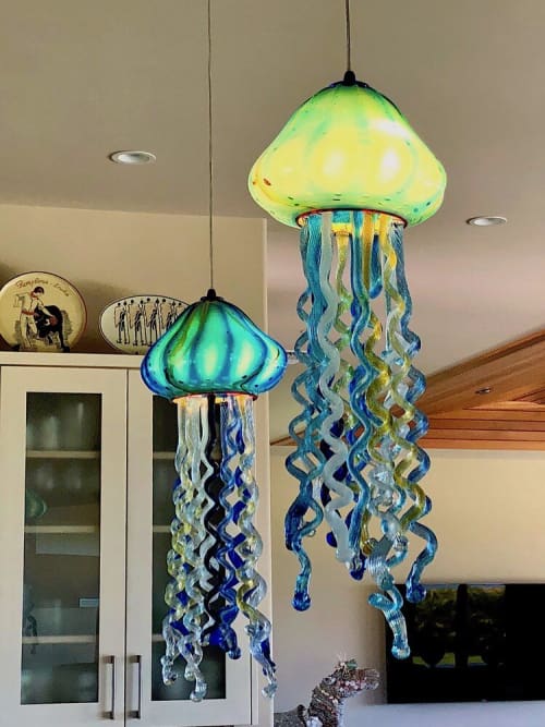 Jellyfish Pendant Lamps | Pendants by Rick Strini. STRINI ART GLASS. Item composed of glass