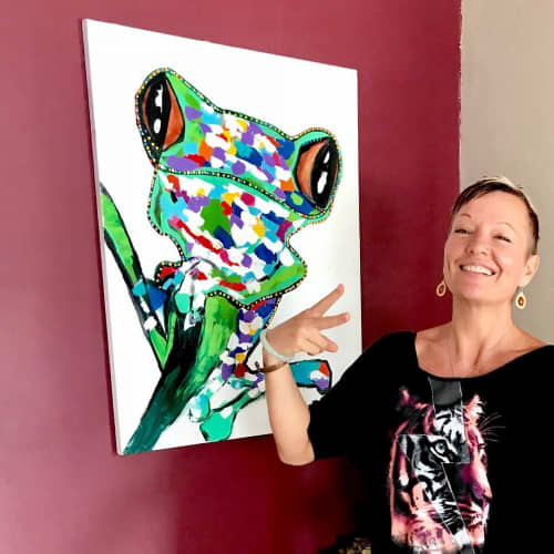 Frog Painting | Oil And Acrylic Painting in Paintings by Lulu Bella Art | Urban Farm in San Isidro de El General. Item made of synthetic
