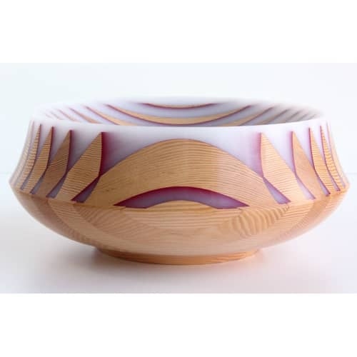 Long Shdow Series #08 (fir bowl w/ white and magenta) | Decorative Bowl in Decorative Objects by Long Grain Furniture. Item composed of wood in contemporary or eclectic & maximalism style