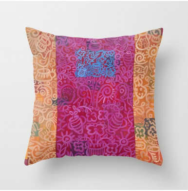 Square Pillow Egyptian Scribble Orange Maroon | Pillows by Pam (Pamela) Smilow. Item made of fabric