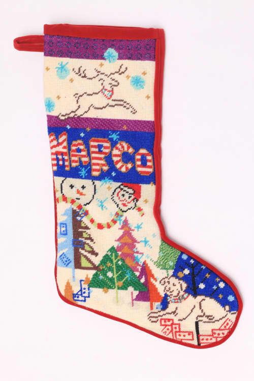 custom designed needlepoint HOLIDAY STOCKING, delivery 2024 | Embroidery in Wall Hangings by Mommani Threads. Item composed of wool in contemporary or eclectic & maximalism style