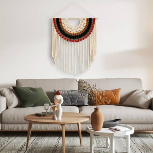 Aura | Macrame Wall Hanging in Wall Hangings by YASHI DESIGNS. Item made of cotton with fiber works with boho & mid century modern style