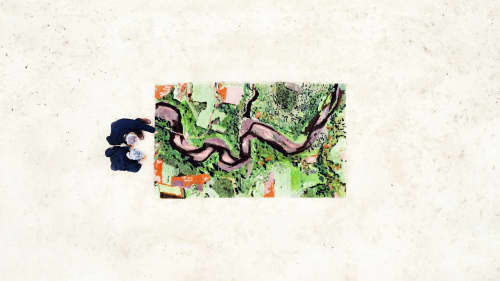 Pays'Âges - Laïta River | Tapestry in Wall Hangings by Dorian Étienne • Design Studio | Abbatial site of Saint-Maurice in Clohars-Carnoët. Item composed of linen & fiber compatible with contemporary style