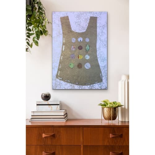 Dress Series: Gold Dots | Mixed Media by Pam (Pamela) Smilow. Item composed of paper