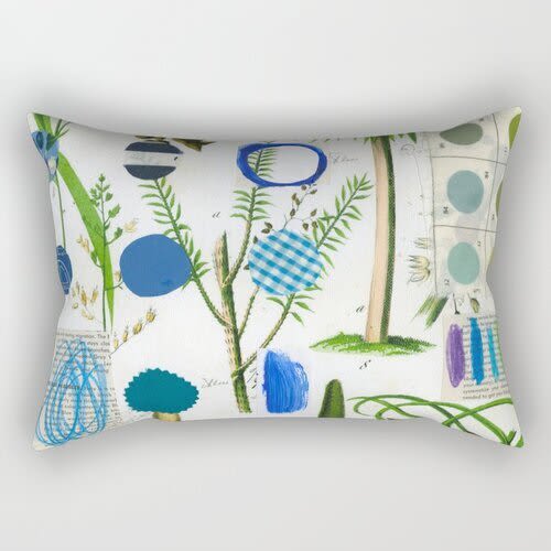 Rectangular Pillow Blue Botanical | Pillows by Pam (Pamela) Smilow. Item composed of cotton
