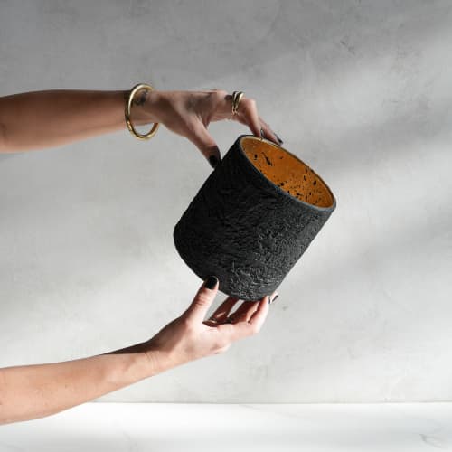 Carbon Black Cylinder Vase with Gold Leafed Glass Interior | Vases & Vessels by Carolyn Powers Designs. Item composed of concrete and glass in minimalism or contemporary style