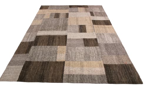 1950s Vintage Mid-Century Kilim Wool Beige Brown and Gray | Area Rug in Rugs by Rug and Kilim