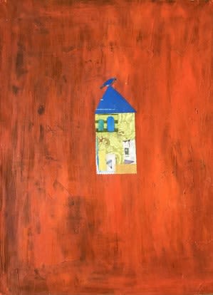 Flower Power Series: Vertical Orange House | Oil And Acrylic Painting in Paintings by Pam (Pamela) Smilow. Item composed of canvas & synthetic