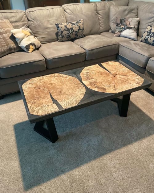 Live edge epoxy coffee table | Tables by J Langos Wood Shop. Item composed of oak wood and metal