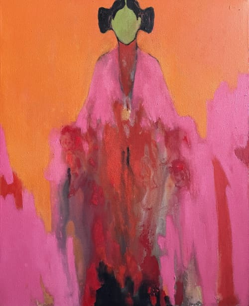 Warm Distance — Alienation Series | Paintings by Gela Mikava. Item made of linen works with minimalism & contemporary style