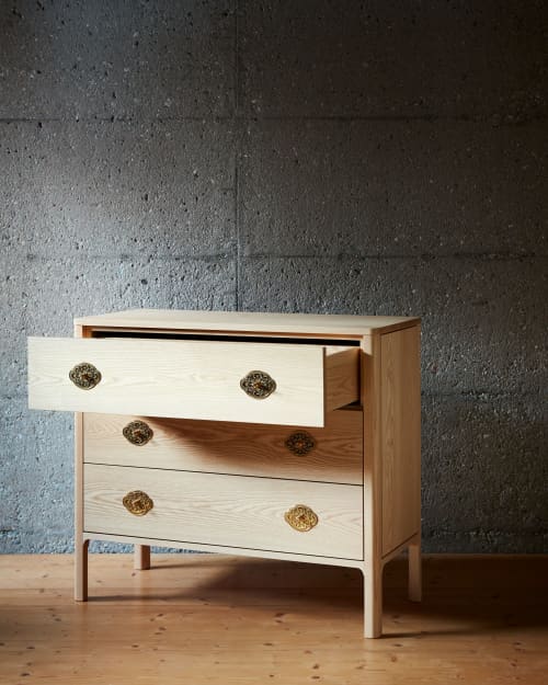 Alpine Dresser | Storage by Studio Seitz | Private Residence in Evolène. Item made of wood with brass works with modern style