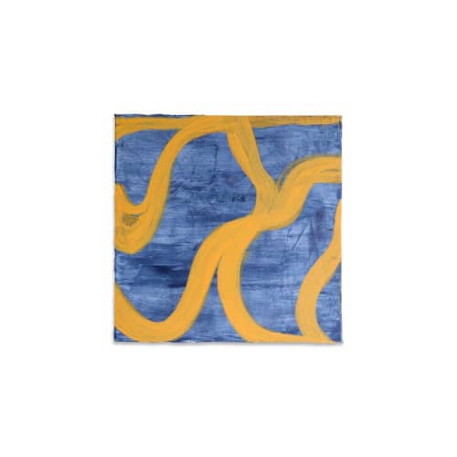 Etnografica Indaco et Arancia | Oil And Acrylic Painting in Paintings by Kim Fonder. Item made of synthetic