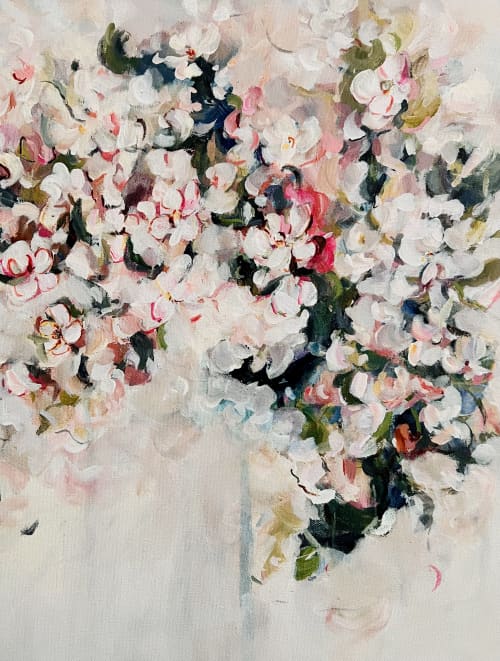 Abstract Cherry Blossom Flower Painting | Oil And Acrylic Painting in Paintings by Arohika Verma. Item made of canvas works with contemporary style