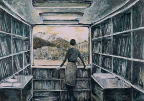 Bookmobile | Oil And Acrylic Painting in Paintings by Sally K. Smith Artist. Item composed of linen & synthetic