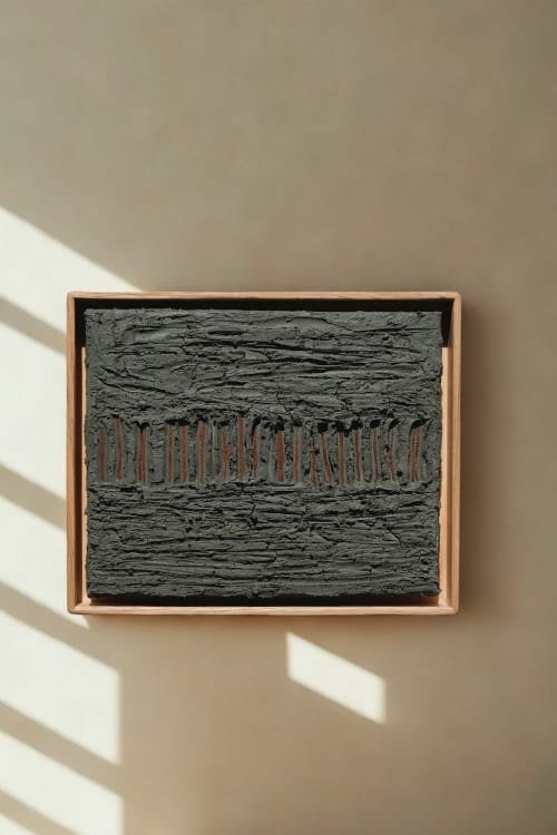 fault lines | Mixed Media by VISCERAL HOME STUDIO. Item composed of oak wood and canvas in mid century modern or contemporary style