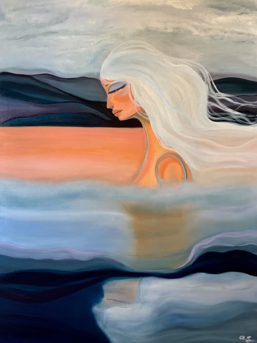 High Tide - The Self Reflection Collection | Oil And Acrylic Painting in Paintings by Amy Straley. Item composed of canvas compatible with boho and contemporary style
