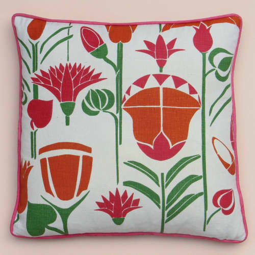Lotus Cushion Cover | Pillows by Jessie de Salis. Item composed of linen compatible with boho and mid century modern style
