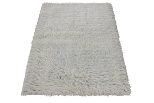 Rug & Kilim’s Moroccan Style Shag Rug in Solid Gray-White | Area Rug in Rugs by Rug and Kilim