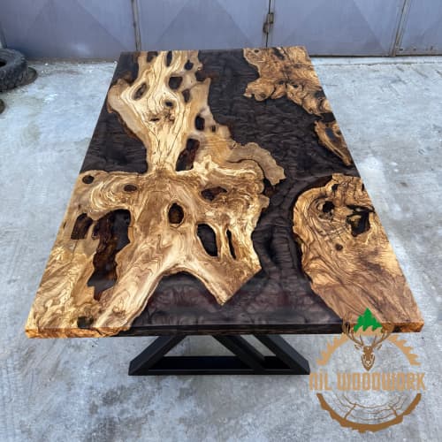 Personally Designed Resin Dining Table, Epoxy Table | Tables by Nil Woodwork. Item made of oak wood works with industrial & mediterranean style