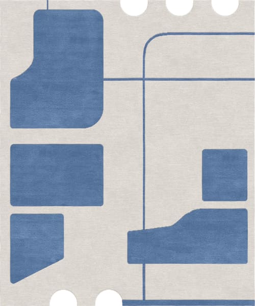 Rug Bora Bora Heat Hand-knotted Abstract Blue Wool | Area Rug in Rugs by Atelier Tapis Rouge. Item made of wool compatible with minimalism and contemporary style