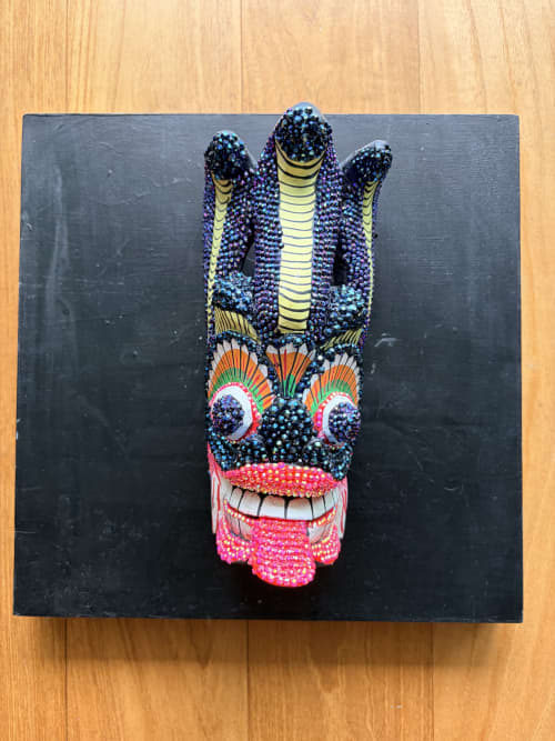 Raksha - Traditional mask in wood Sri Lankan style, decorate | Ornament in Decorative Objects by Aasiri Wickremage. Item composed of wool in contemporary or asian style
