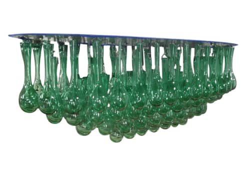 Hand Blown Green Glass and Steel Chandelier by Costantini | Chandeliers by Costantini Designñ. Item composed of steel & glass compatible with contemporary and modern style
