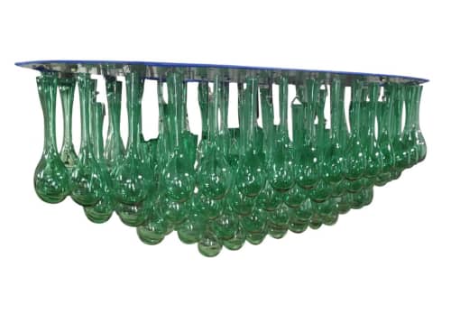 Hand Blown Green Glass and Steel Chandelier by Costantini | Chandeliers by Costantini Design. Item composed of steel & glass compatible with contemporary and modern style