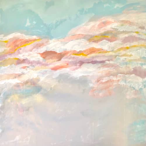 SOLD - 'WATCHiNG THE ORANGE CLOUDS' painting by Linnea Heide | Oil And Acrylic Painting in Paintings by Linnea Heide contemporary fine art. Item made of canvas & synthetic