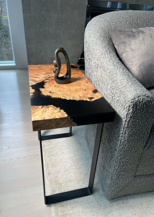 Maple Burl with Black Epoxy Side Table | Tables by Lock 29 Design. Item composed of maple wood & steel compatible with modern style