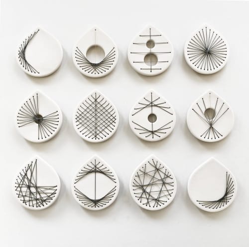 Stitched Ceramics - Set Of 12 | Wall Sculpture in Wall Hangings by Elizabeth Prince Ceramics. Item composed of stoneware compatible with mid century modern and contemporary style