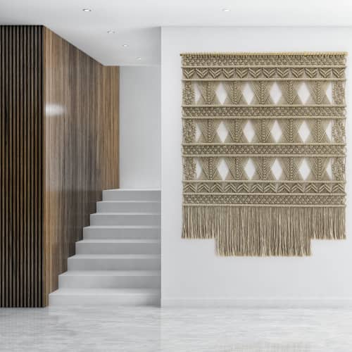 Wallhanging Gold 200cm x 250cm | Macrame Wall Hanging in Wall Hangings by Milla Novo. Item made of cotton & fiber